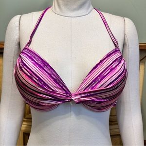 Victoria’s Secret Purple Pink Striped Twist Front Pushup Bathing Suit Bikini Top